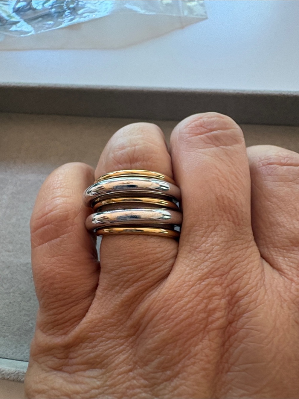 Jenny Bird Two-Tone Stacked Dome Ring - Gold & Silver/pendant